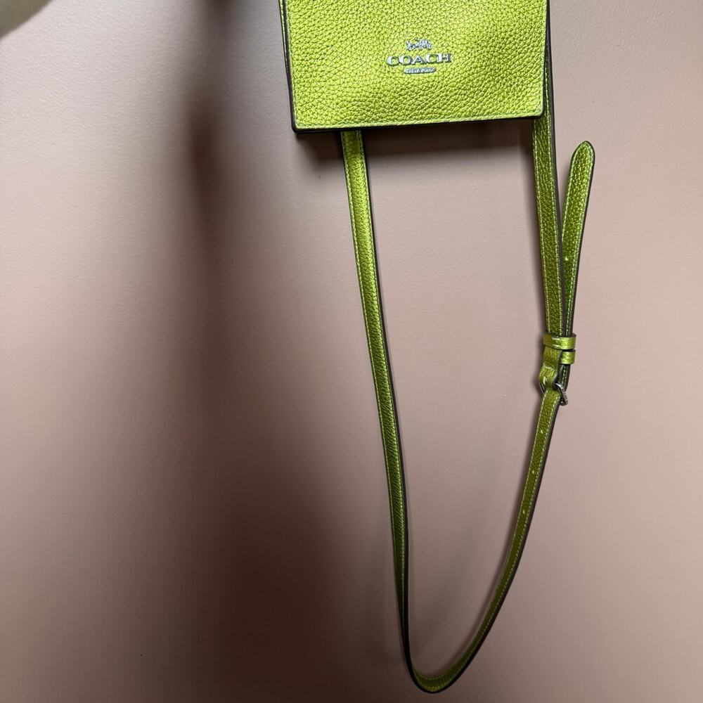 Coach North South Mini Tote Bag in a metallic neon green pebbled leather NWOT - Picture 3 of 8